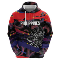 Philippines Sun Tattoo Zip Hoodie Feathers Filipinas Grunge Style Black