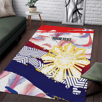Philippines Sun Tattoo Area Rug Feathers Filipinas Grunge Style White