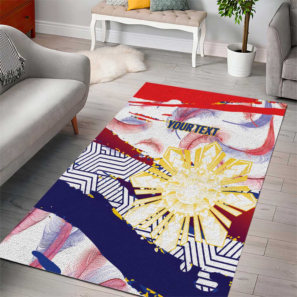 Philippines Sun Tattoo Area Rug Feathers Filipinas Grunge Style White
