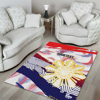 Philippines Sun Tattoo Area Rug Feathers Filipinas Grunge Style White