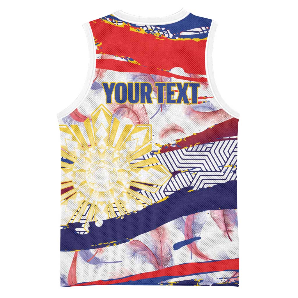 Philippines Sun Tattoo Basketball Jersey Feathers Filipinas Grunge Style White LT14 - Polynesian Pride