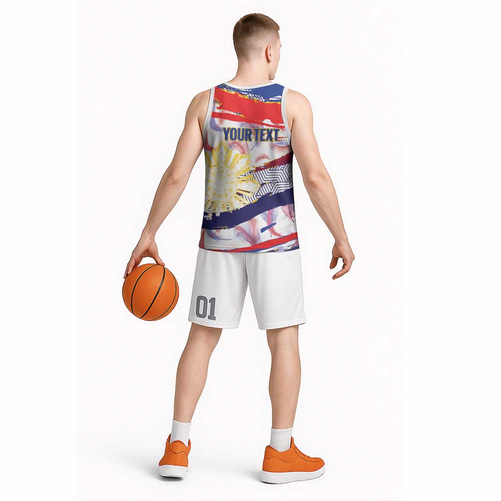 Philippines Sun Tattoo Basketball Jersey Feathers Filipinas Grunge Style White LT14 - Polynesian Pride