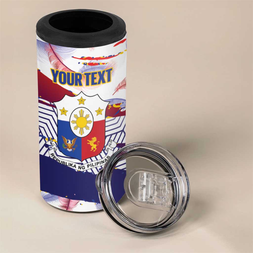 Philippines Sun Tattoo 4 in 1 Can Cooler Tumbler Feathers Filipinas Grunge Style White