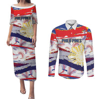 Philippines Sun Tattoo Couples Matching Puletasi and Long Sleeve Button Shirt Feathers Filipinas Grunge Style White LT14 White - Polynesian Pride