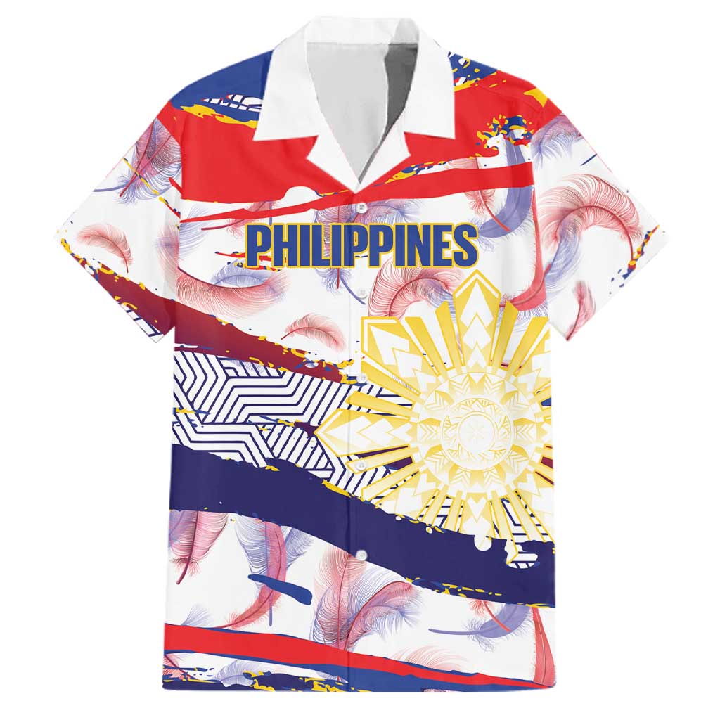 Philippines Sun Tattoo Family Matching Mermaid Dress and Hawaiian Shirt Feathers Filipinas Grunge Style White LT14 Dad's Shirt - Short Sleeve White - Polynesian Pride