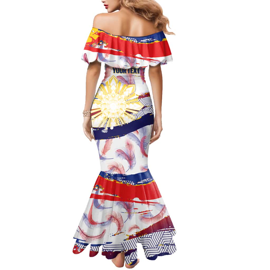 Philippines Sun Tattoo Family Matching Mermaid Dress and Hawaiian Shirt Feathers Filipinas Grunge Style White LT14 - Polynesian Pride