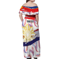 Philippines Sun Tattoo Family Matching Off Shoulder Maxi Dress and Hawaiian Shirt Feathers Filipinas Grunge Style White LT14 - Polynesian Pride