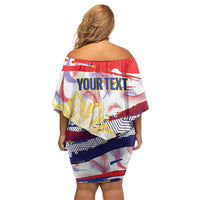 Philippines Sun Tattoo Family Matching Off Shoulder Short Dress and Hawaiian Shirt Feathers Filipinas Grunge Style White LT14 - Polynesian Pride