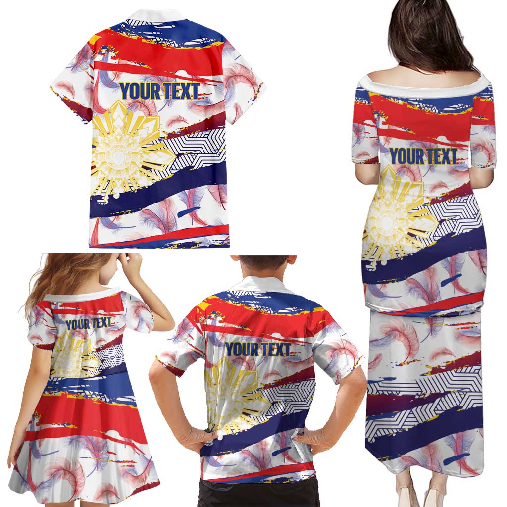 Philippines Sun Tattoo Family Matching Puletasi and Hawaiian Shirt Feathers Filipinas Grunge Style White LT14 - Polynesian Pride