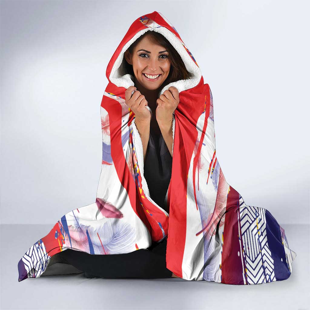 Philippines Sun Tattoo Hooded Blanket Feathers Filipinas Grunge Style White