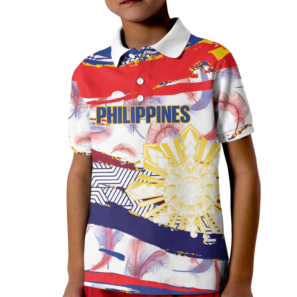 Philippines Sun Tattoo Kid Polo Shirt Feathers Filipinas Grunge Style White