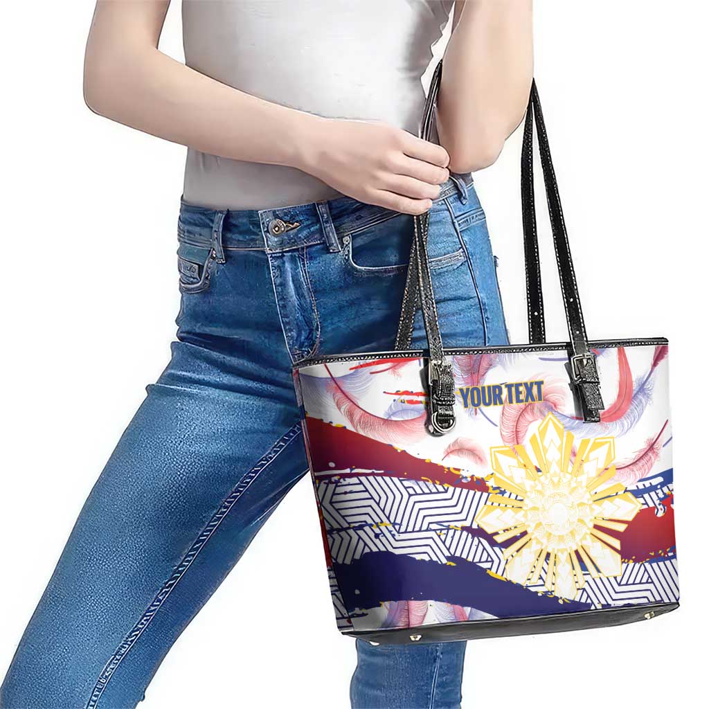 Philippines Sun Tattoo Leather Tote Bag Feathers Filipinas Grunge Style White