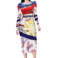 Philippines Sun Tattoo Long Sleeve Bodycon Dress Feathers Filipinas Grunge Style White