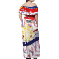 Philippines Sun Tattoo Off Shoulder Maxi Dress Feathers Filipinas Grunge Style White