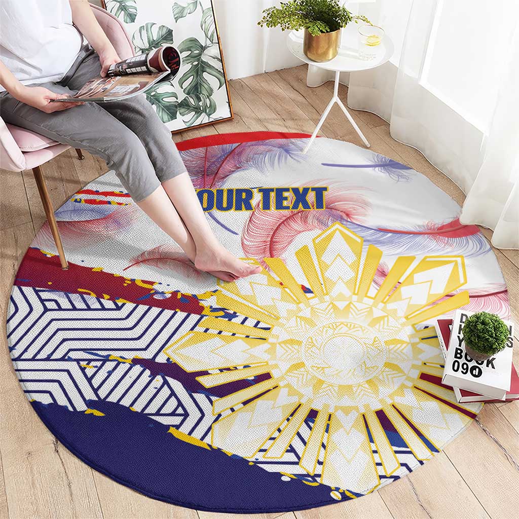 Philippines Sun Tattoo Round Carpet Feathers Filipinas Grunge Style White