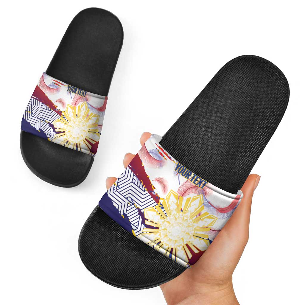 Philippines Sun Tattoo Slide Sandals Feathers Filipinas Grunge Style White
