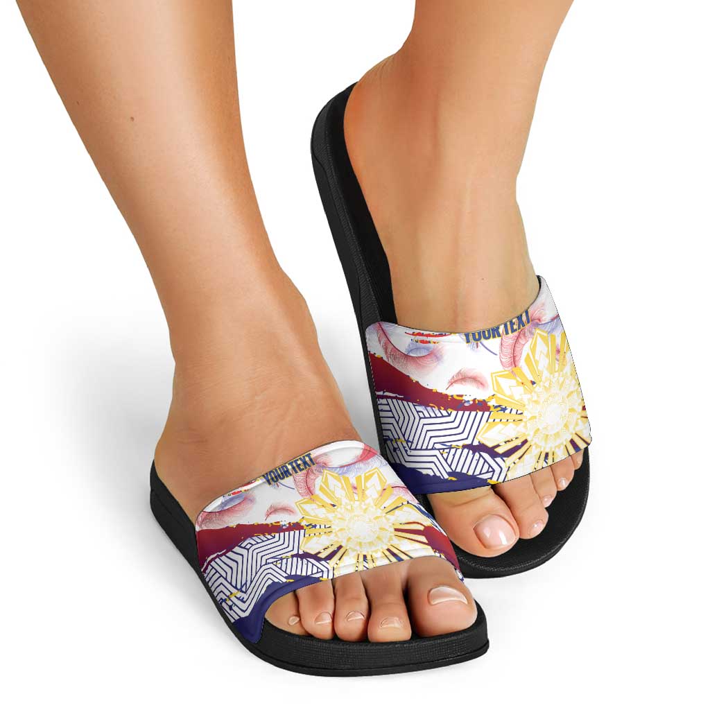 Philippines Sun Tattoo Slide Sandals Feathers Filipinas Grunge Style White