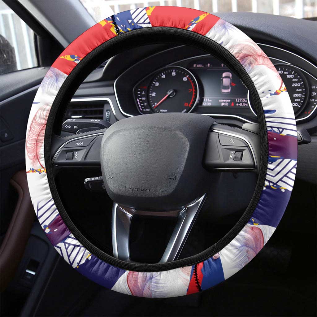 Philippines Sun Tattoo Steering Wheel Cover Feathers Filipinas Grunge Style White