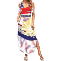 Philippines Sun Tattoo Summer Maxi Dress Feathers Filipinas Grunge Style White LT14 Women White - Polynesian Pride