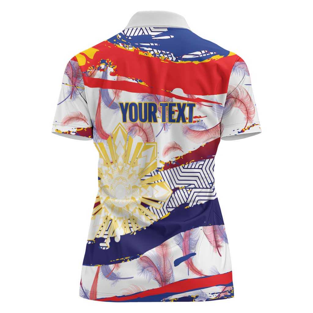 Philippines Sun Tattoo Women Polo Shirt Feathers Filipinas Grunge Style White