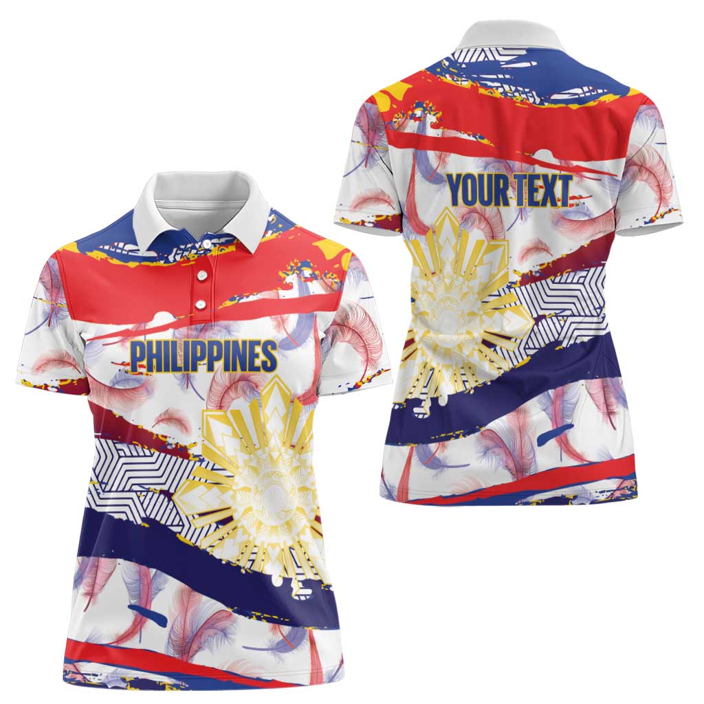 Philippines Sun Tattoo Women Polo Shirt Feathers Filipinas Grunge Style White