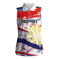 Philippines Sun Tattoo Women Sleeveless Polo Shirt Feathers Filipinas Grunge Style White