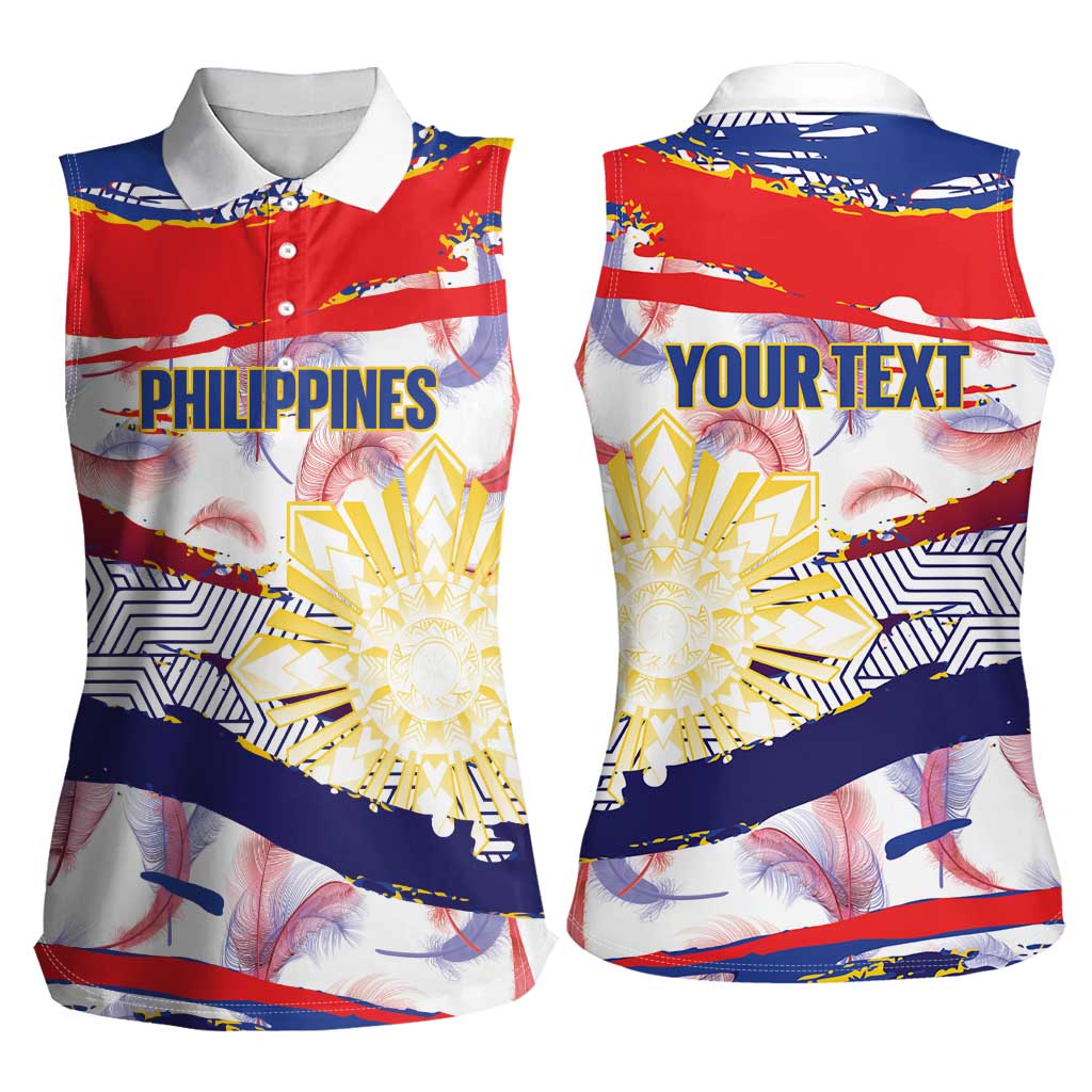 Philippines Sun Tattoo Women Sleeveless Polo Shirt Feathers Filipinas Grunge Style White