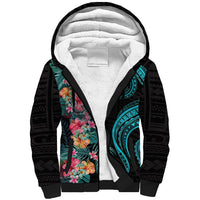 Palau Sherpa Hoodie Tropical Flowers With Polynesian Pattern LT14 Unisex Black - Polynesian Pride