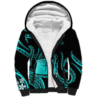Tokelau Sherpa Hoodie Tokelauan Tatau With Badge Light Turquoise LT14 Unisex Turquoise - Polynesian Pride