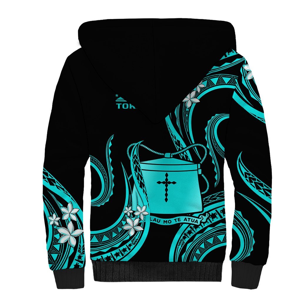 Tokelau Sherpa Hoodie Tokelauan Tatau With Badge Light Turquoise LT14 - Polynesian Pride