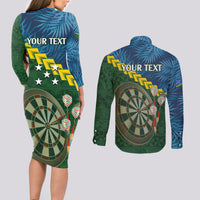 Personalised Solomon Islands Darts Couples Matching Long Sleeve Bodycon Dress and Long Sleeve Button Shirt Tropical Leaves Melanesian Pattern LT14 - Polynesian Pride