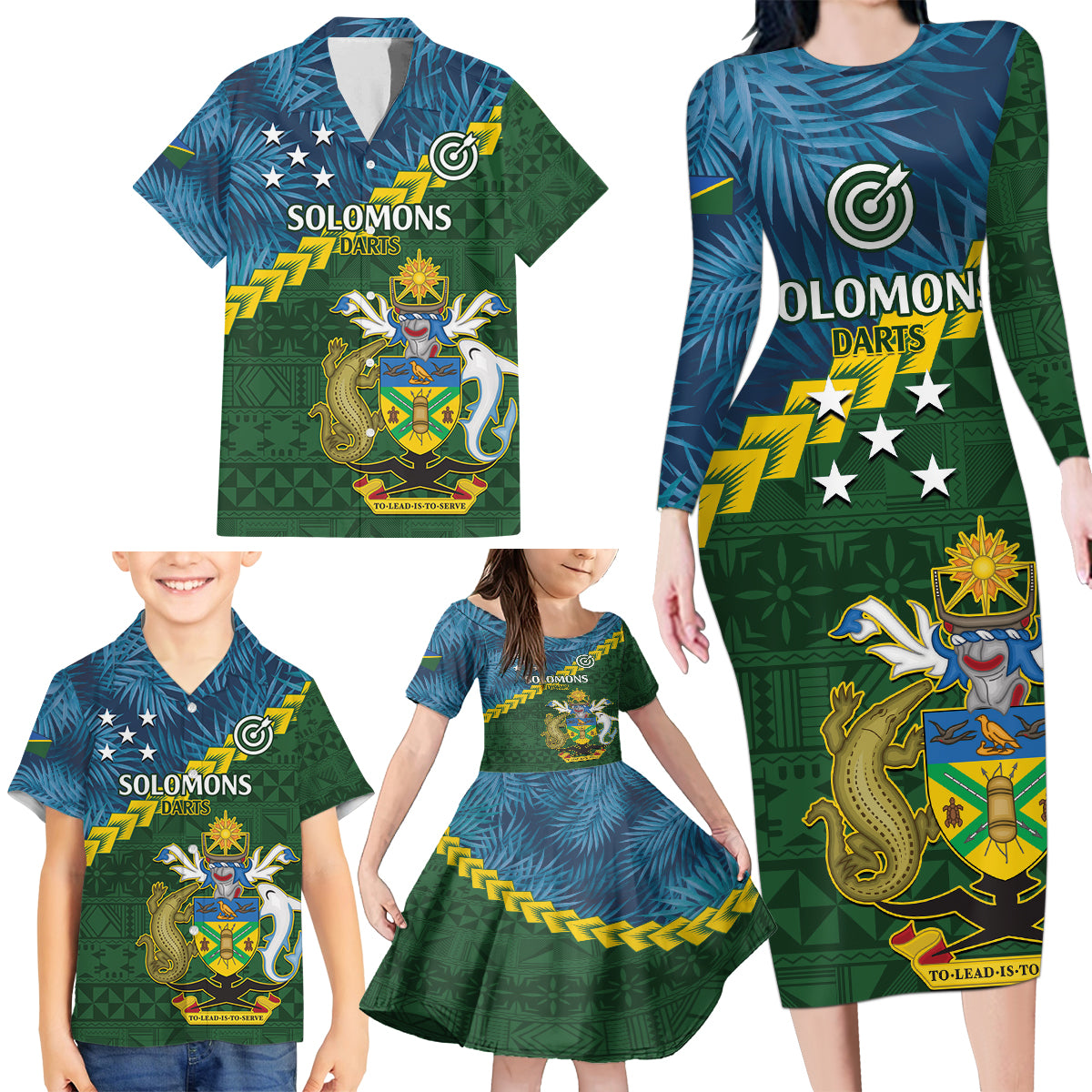 Personalised Solomon Islands Darts Family Matching Long Sleeve Bodycon Dress and Hawaiian Shirt Tropical Leaves Melanesian Pattern LT14 - Polynesian Pride