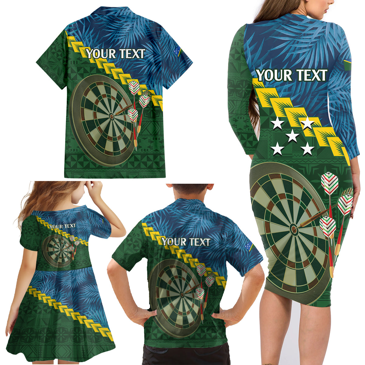 Personalised Solomon Islands Darts Family Matching Long Sleeve Bodycon Dress and Hawaiian Shirt Tropical Leaves Melanesian Pattern LT14 - Polynesian Pride
