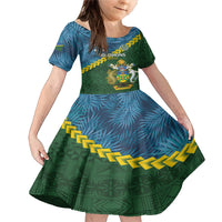 Personalised Solomon Islands Darts Family Matching Mermaid Dress and Hawaiian Shirt Tropical Leaves Melanesian Pattern LT14 Daughter's Dress Green - Polynesian Pride
