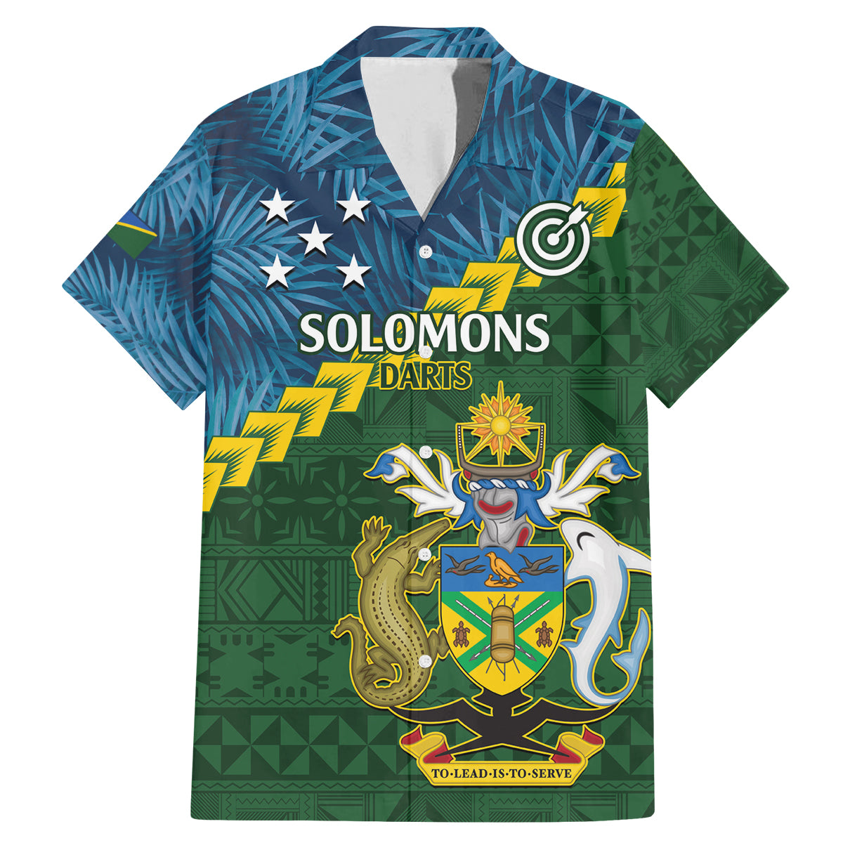 Personalised Solomon Islands Darts Family Matching Mermaid Dress and Hawaiian Shirt Tropical Leaves Melanesian Pattern LT14 Dad's Shirt - Short Sleeve Green - Polynesian Pride