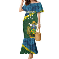 Personalised Solomon Islands Darts Family Matching Mermaid Dress and Hawaiian Shirt Tropical Leaves Melanesian Pattern LT14 Mom's Dress Green - Polynesian Pride