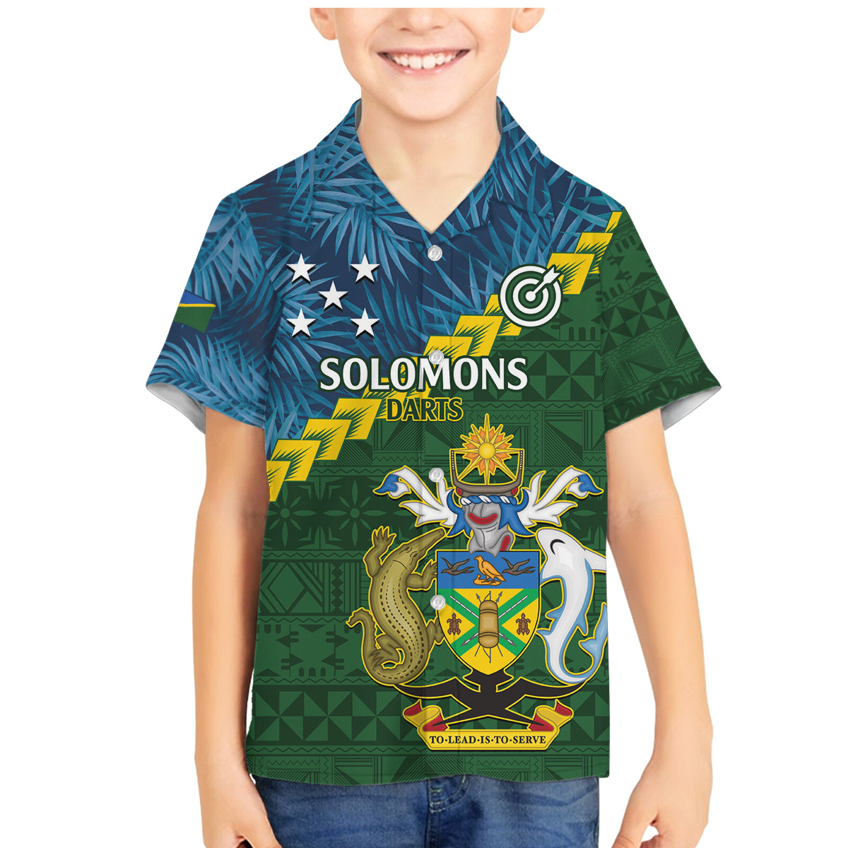 Personalised Solomon Islands Darts Family Matching Mermaid Dress and Hawaiian Shirt Tropical Leaves Melanesian Pattern LT14 Son's Shirt Green - Polynesian Pride