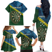 Personalised Solomon Islands Darts Family Matching Off The Shoulder Long Sleeve Dress and Hawaiian Shirt Tropical Leaves Melanesian Pattern LT14 - Polynesian Pride
