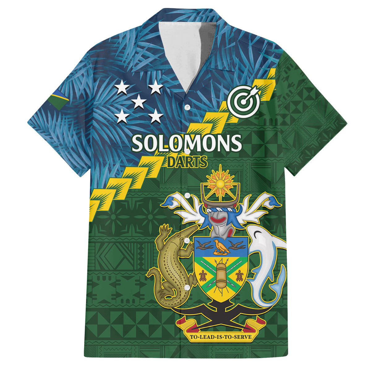 Personalised Solomon Islands Darts Family Matching Off The Shoulder Long Sleeve Dress and Hawaiian Shirt Tropical Leaves Melanesian Pattern LT14 Dad's Shirt - Short Sleeve Green - Polynesian Pride