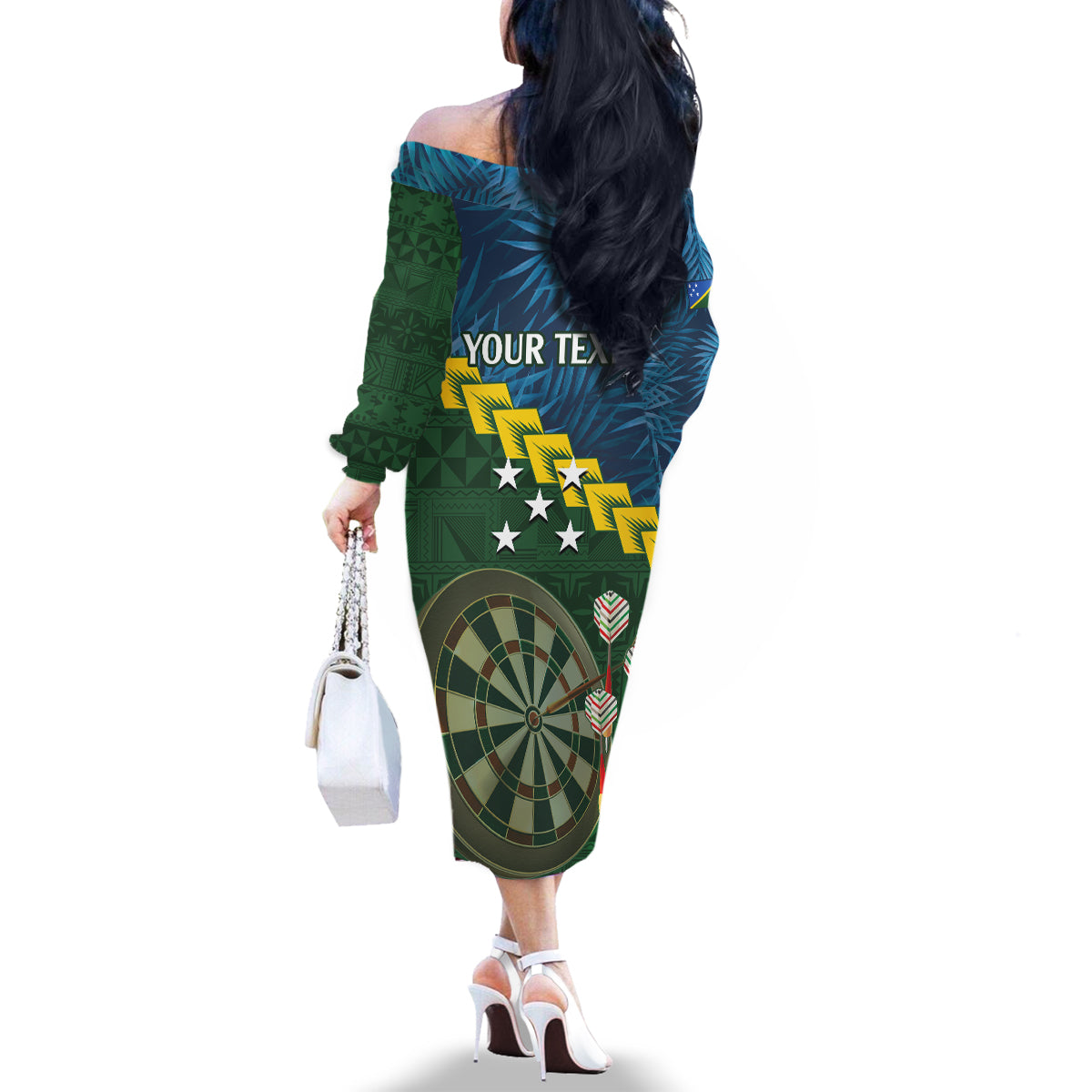 Personalised Solomon Islands Darts Family Matching Off The Shoulder Long Sleeve Dress and Hawaiian Shirt Tropical Leaves Melanesian Pattern LT14 - Polynesian Pride