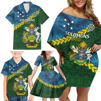 Personalised Solomon Islands Darts Family Matching Off Shoulder Short Dress and Hawaiian Shirt Tropical Leaves Melanesian Pattern LT14 - Polynesian Pride