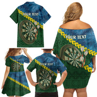 Personalised Solomon Islands Darts Family Matching Off Shoulder Short Dress and Hawaiian Shirt Tropical Leaves Melanesian Pattern LT14 - Polynesian Pride
