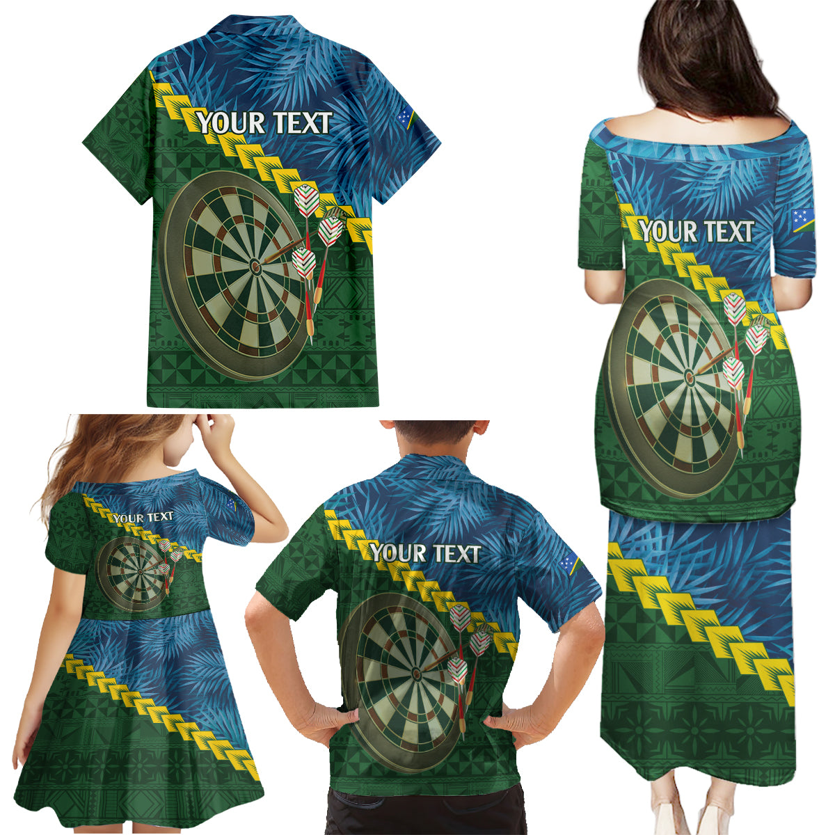 Personalised Solomon Islands Darts Family Matching Puletasi and Hawaiian Shirt Tropical Leaves Melanesian Pattern LT14 - Polynesian Pride