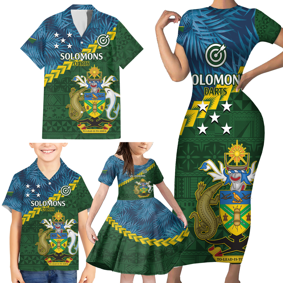 Personalised Solomon Islands Darts Family Matching Short Sleeve Bodycon Dress and Hawaiian Shirt Tropical Leaves Melanesian Pattern LT14 - Polynesian Pride