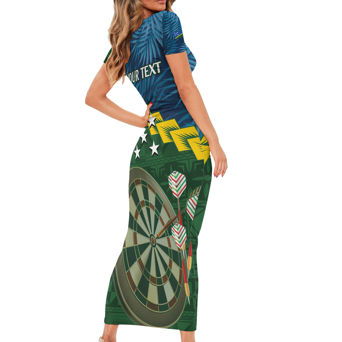 Personalised Solomon Islands Darts Family Matching Short Sleeve Bodycon Dress and Hawaiian Shirt Tropical Leaves Melanesian Pattern LT14 - Polynesian Pride