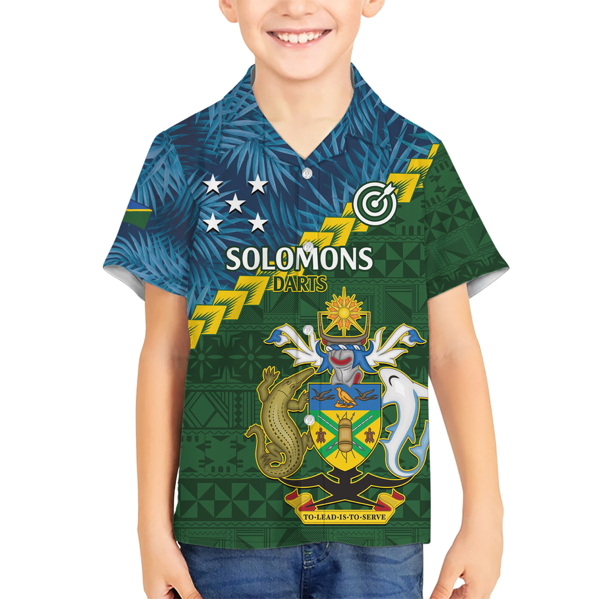 Personalised Solomon Islands Darts Family Matching Short Sleeve Bodycon Dress and Hawaiian Shirt Tropical Leaves Melanesian Pattern LT14 Son's Shirt Green - Polynesian Pride