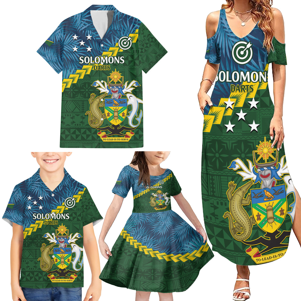 Personalised Solomon Islands Darts Family Matching Summer Maxi Dress and Hawaiian Shirt Tropical Leaves Melanesian Pattern LT14 - Polynesian Pride