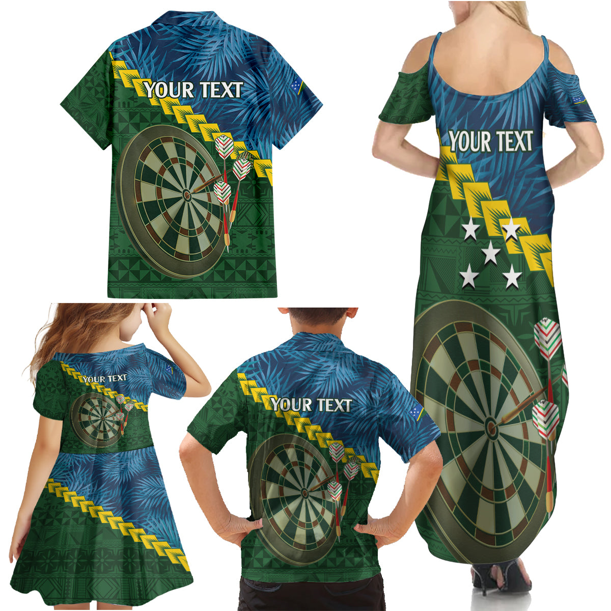 Personalised Solomon Islands Darts Family Matching Summer Maxi Dress and Hawaiian Shirt Tropical Leaves Melanesian Pattern LT14 - Polynesian Pride