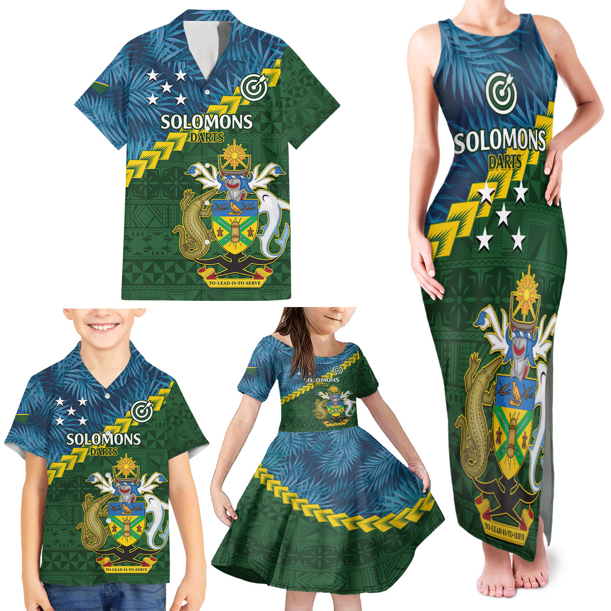 Personalised Solomon Islands Darts Family Matching Tank Maxi Dress and Hawaiian Shirt Tropical Leaves Melanesian Pattern LT14 - Polynesian Pride