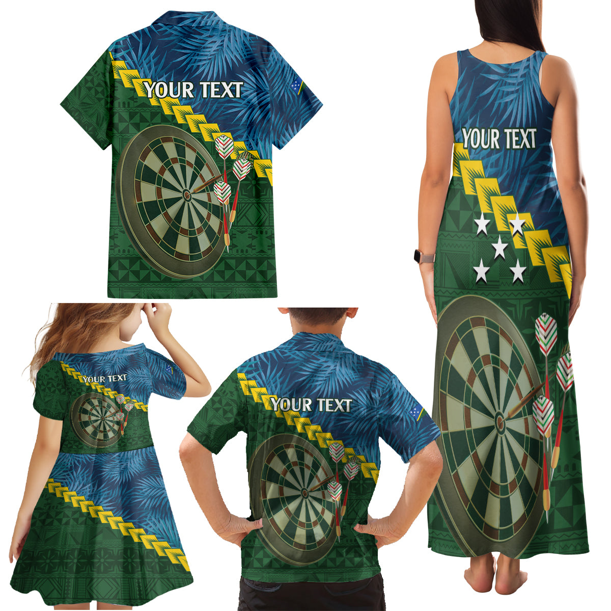 Personalised Solomon Islands Darts Family Matching Tank Maxi Dress and Hawaiian Shirt Tropical Leaves Melanesian Pattern LT14 - Polynesian Pride